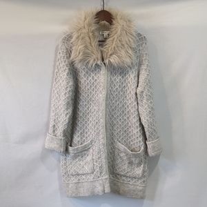 Oversized Grey Coldwater Creek Wool Blend Knit Cardigan Sweater Size M